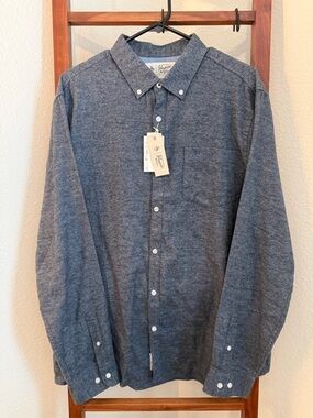 Original Penguin Men's Button-Down Shirt in Heather Navy Sargasso Navy Size XL